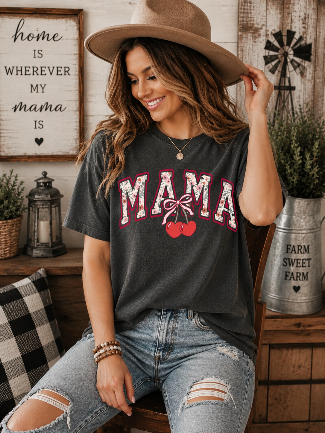 Mama Floral Cherry T-Shirt β Retro Mom Graphic Tee