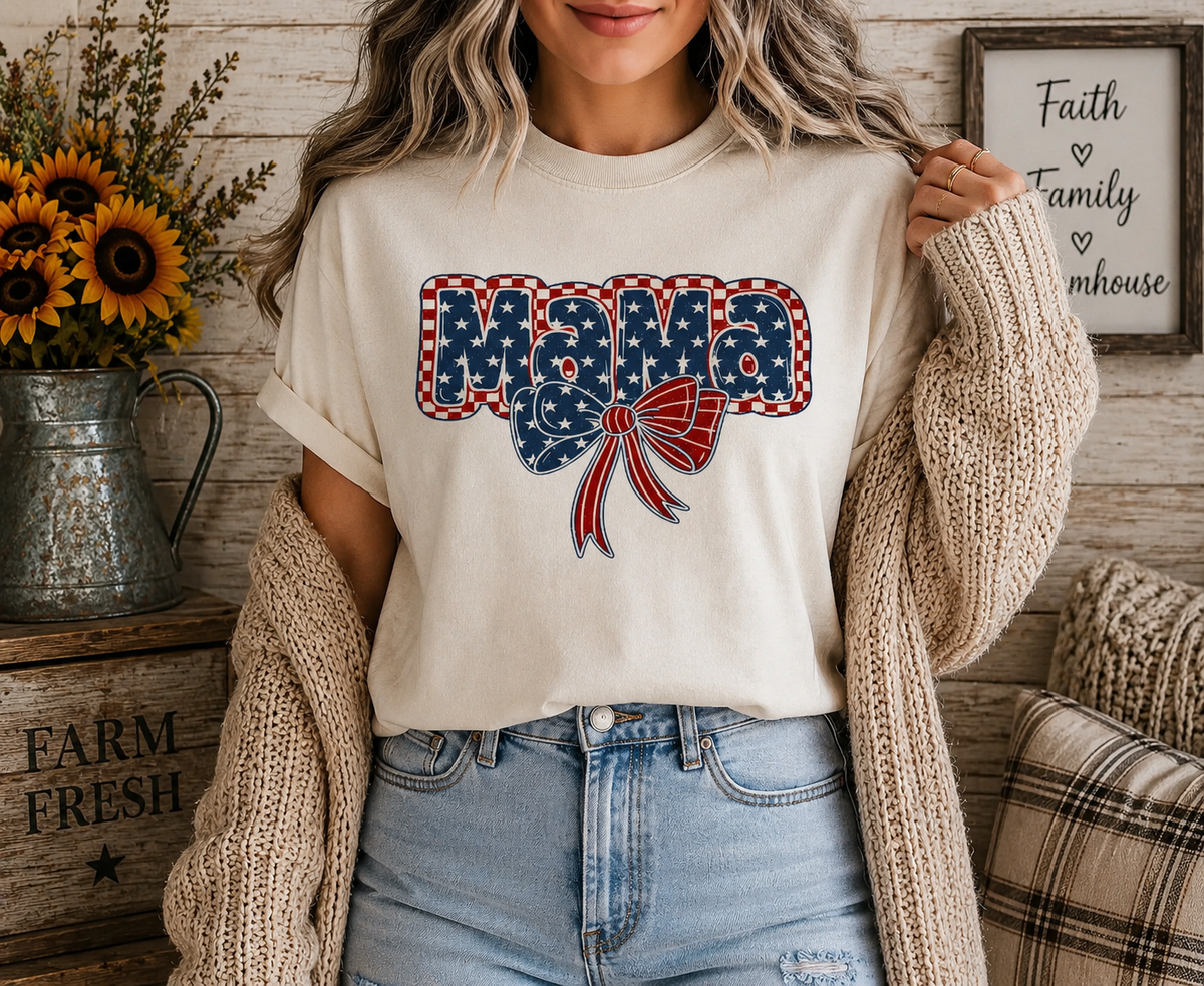 Patriotic Mama Bow Graphic T-Shirt