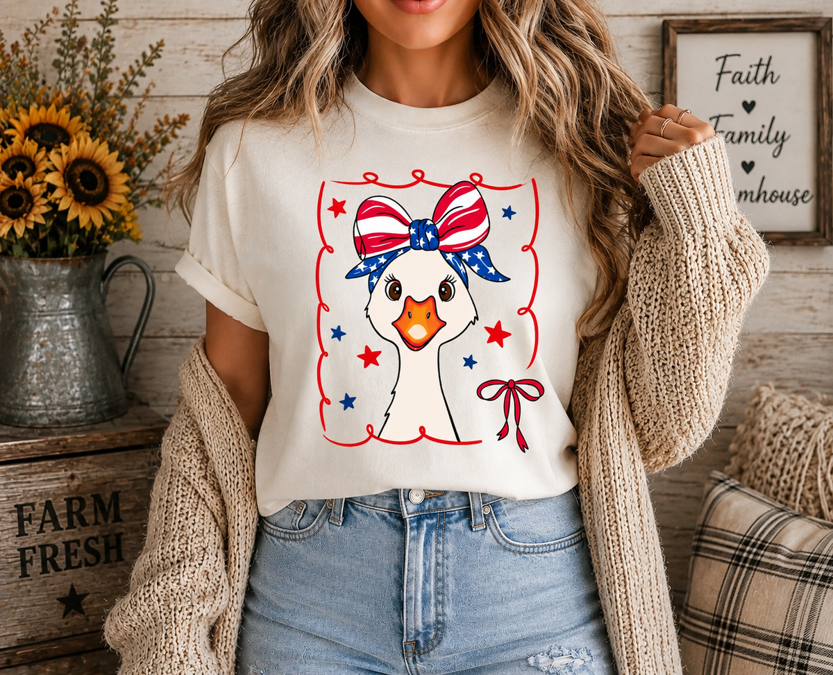 Patriotic Goose Bow Graphic T-Shirt