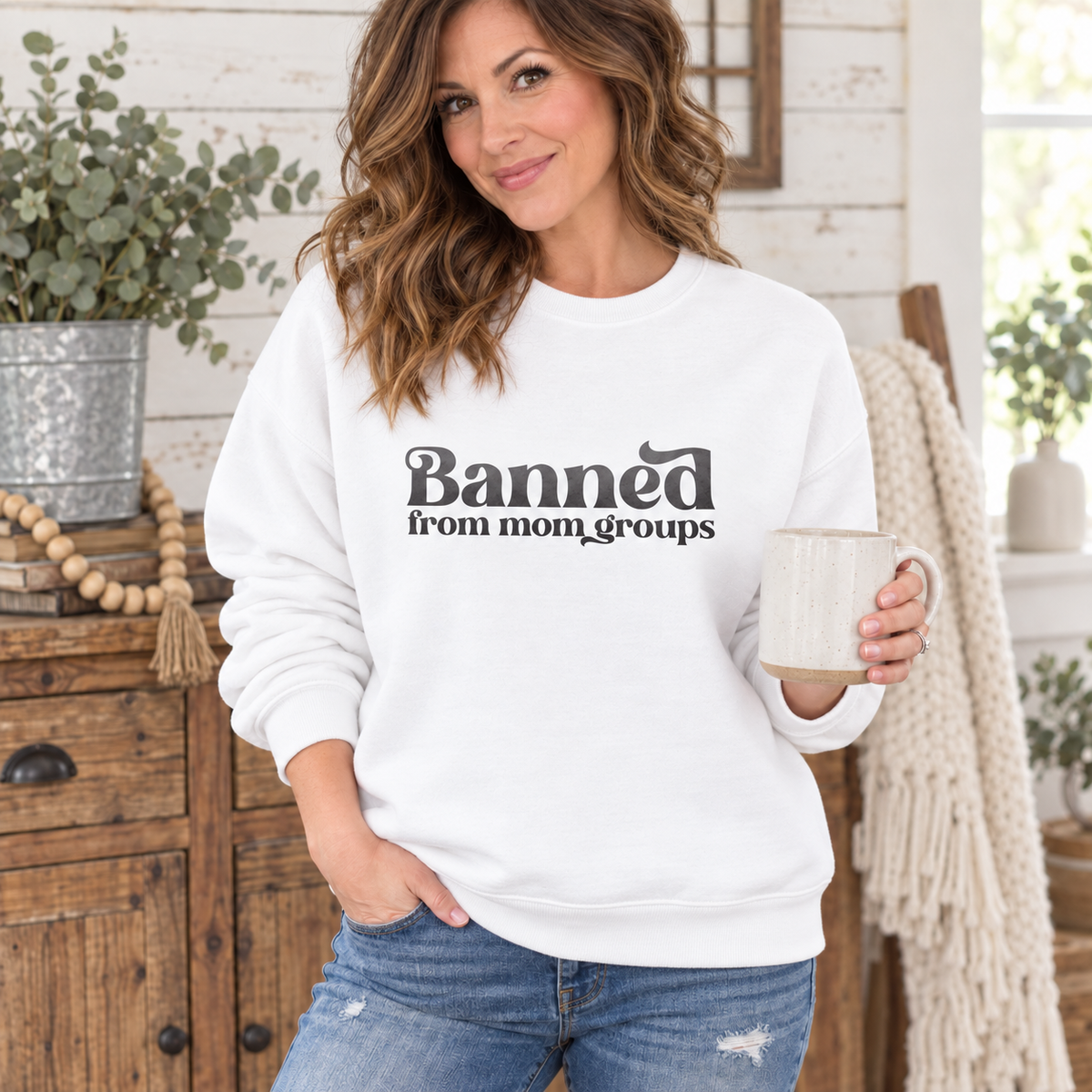 Banned From Mom Groups Sweatshirt | Funny Mom Graphic Sweatshirt