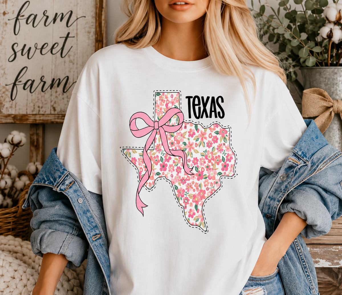 Texas Floral Bow Graphic T-Shirt