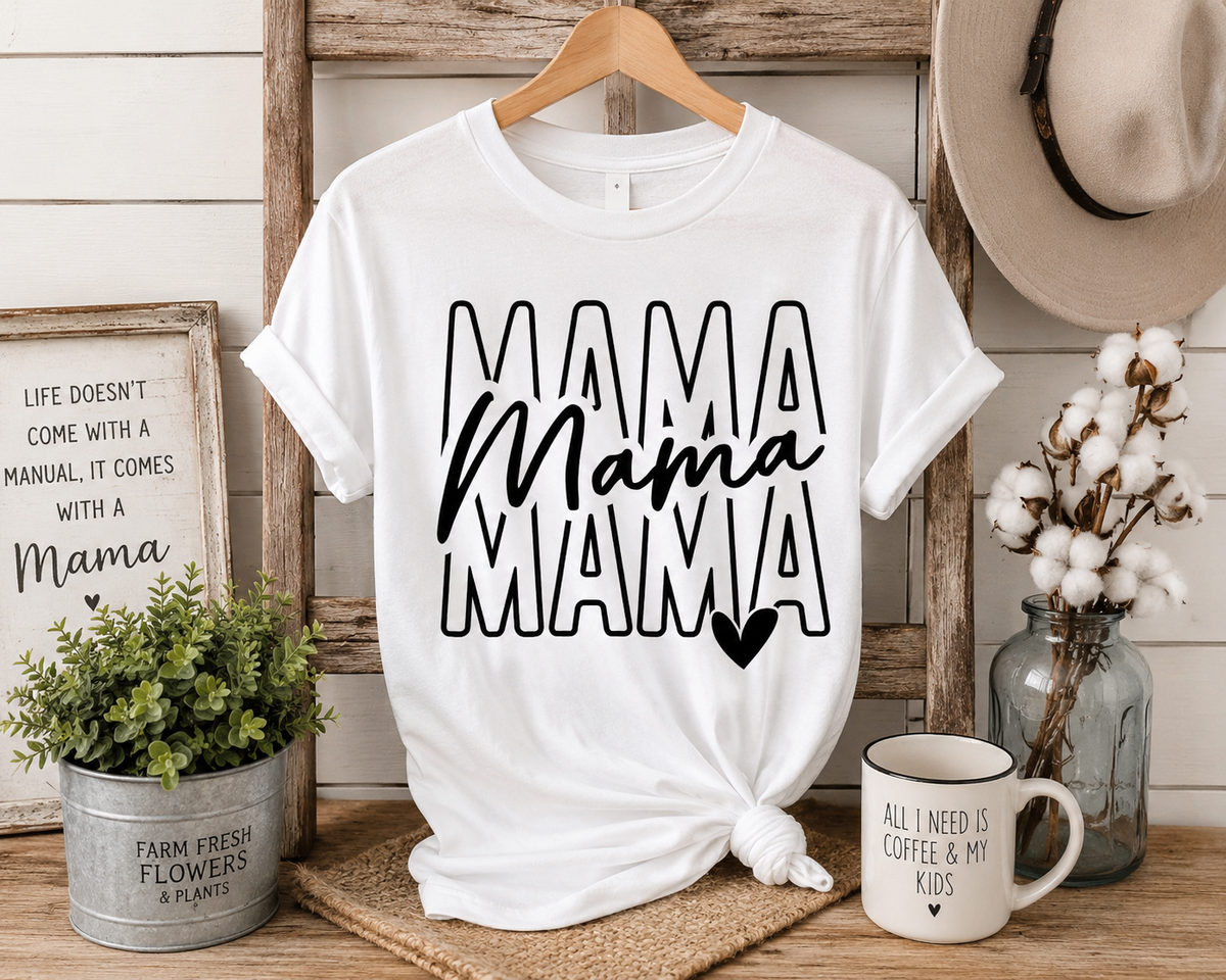 Mama Heart T-Shirt – Black & White Mom Graphic Tee