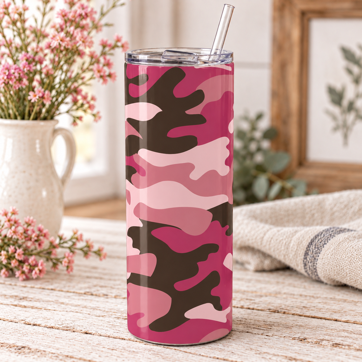 Pink Camouflage 20 oz Skinny Tumbler