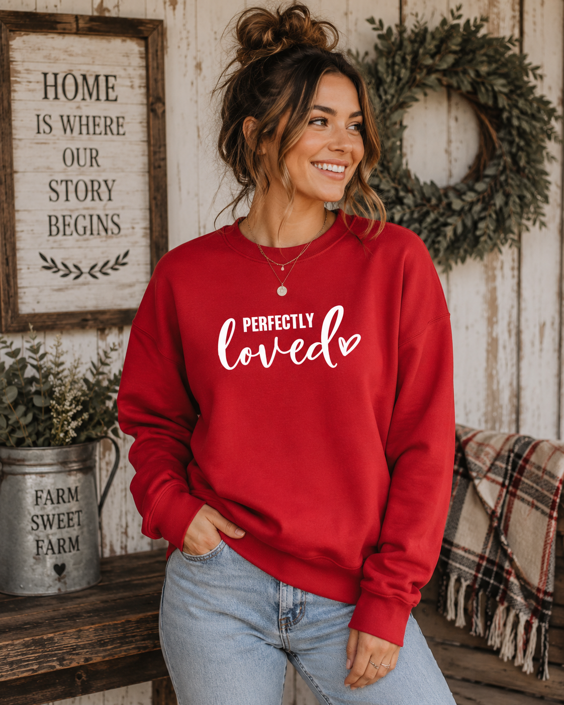 Perfectly Loved Red Sweatshirt – Inspirational Valentine Crewneck