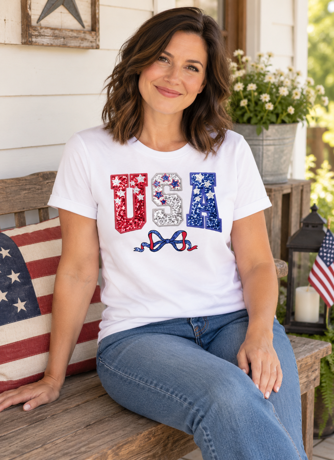 USA Bow Patriotic T-Shirt – Red White & Blue Graphic Tee