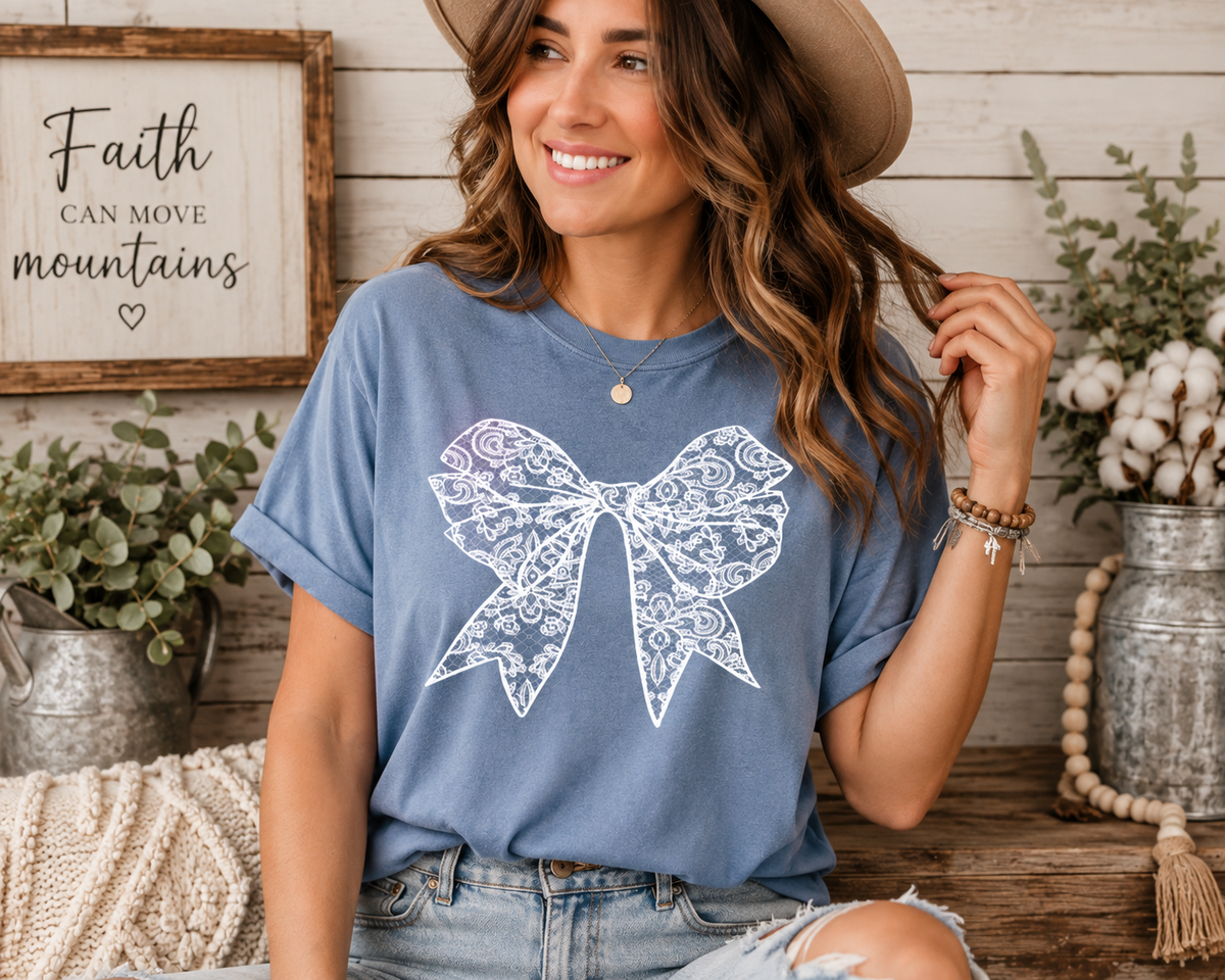 Lace Bow Farmhouse Graphic T-Shirt