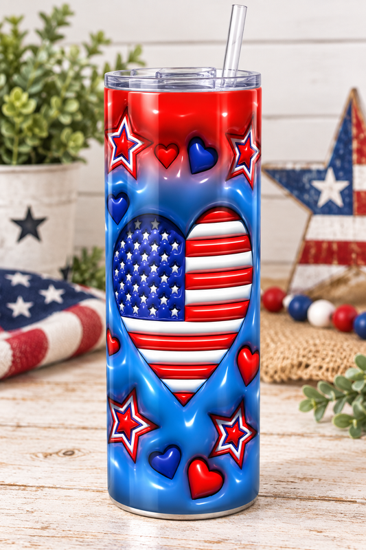 American Flag Heart Patriotic 20 oz Skinny Tumbler