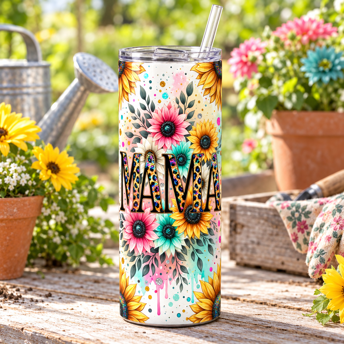 Colorful Floral Mama 20 oz Skinny Tumbler