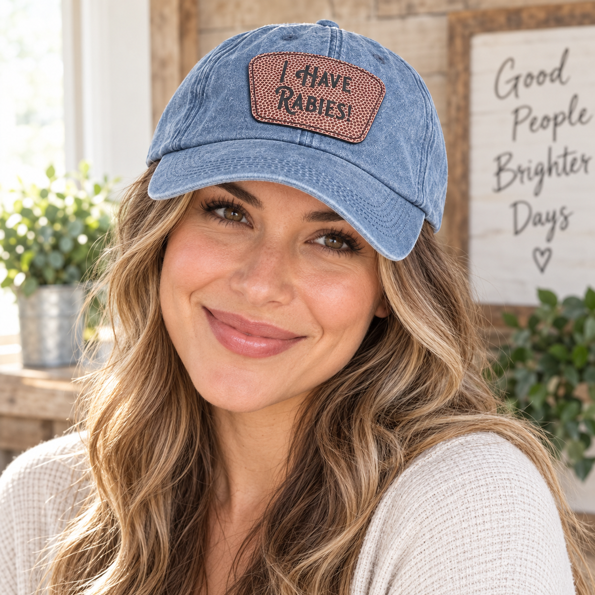 I HAVE RABIES! Leather Patch Denim Hat