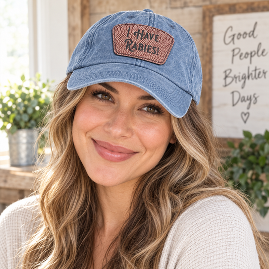 I HAVE RABIES! Leather Patch Denim Hat
