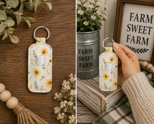 Sunflower Chapstick Holder Keychain – Sublimated Floral Lip Balm Holder