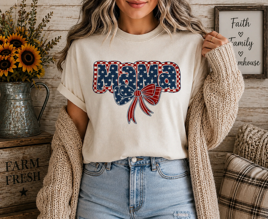 Patriotic Mama Bow Graphic T-Shirt