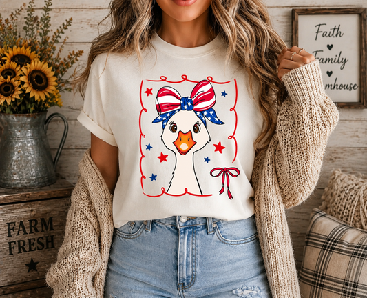 Patriotic Goose Bow Graphic T-Shirt