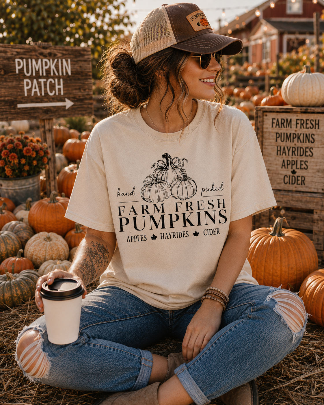 Farm Fresh Pumpkins Fall Farmhouse Graphic T-Shirt