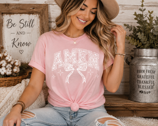 Amen Bow Faith Graphic T-Shirt