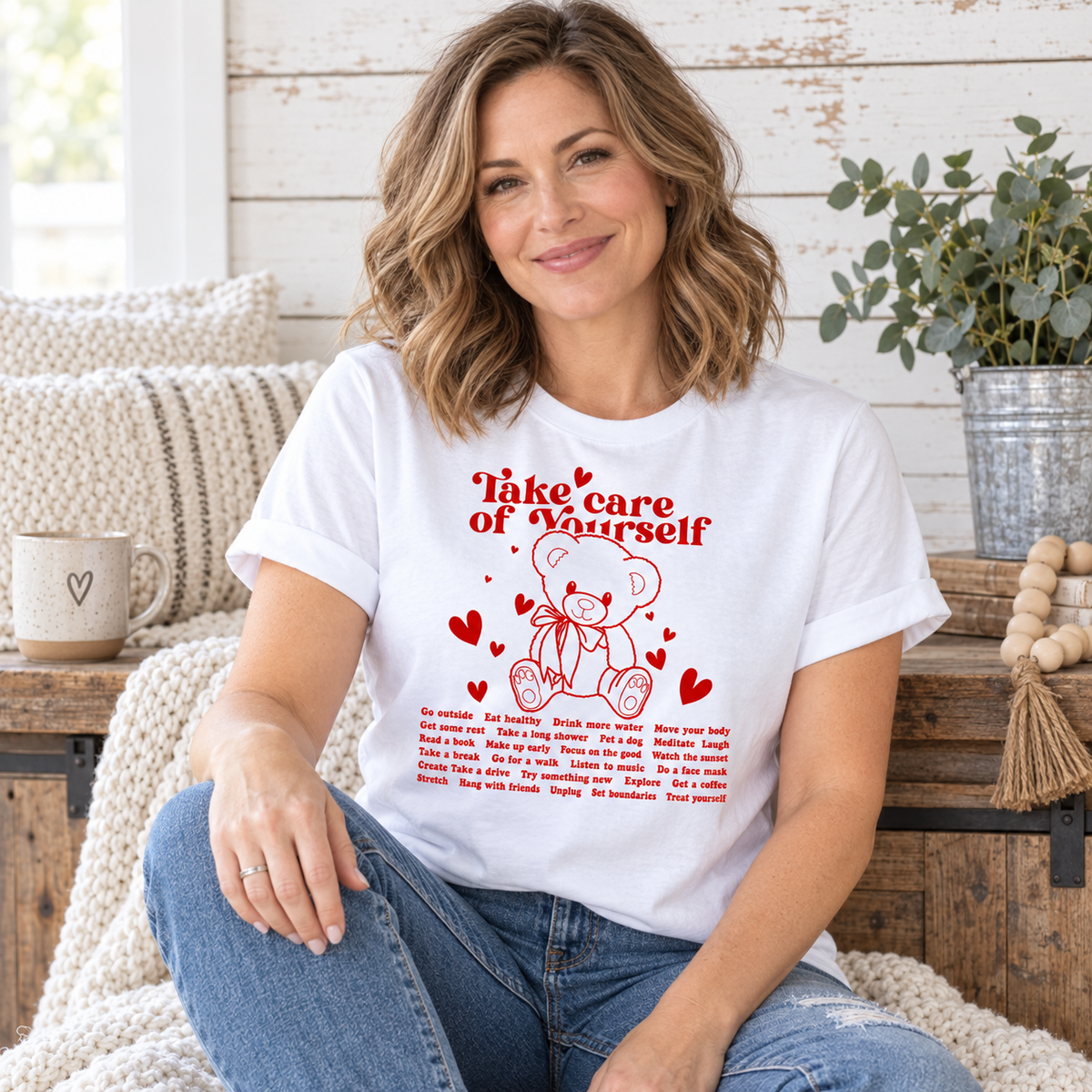 Take Care of Yourself Teddy Bear T-Shirt | Self Care Graphic Tee