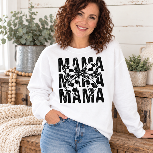 Mama Checkered Bow Sweatshirt | Cute Mom Graphic Crewneck