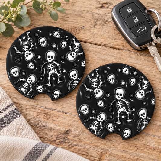 Dancing Skeleton Car Coasters – Set of Two