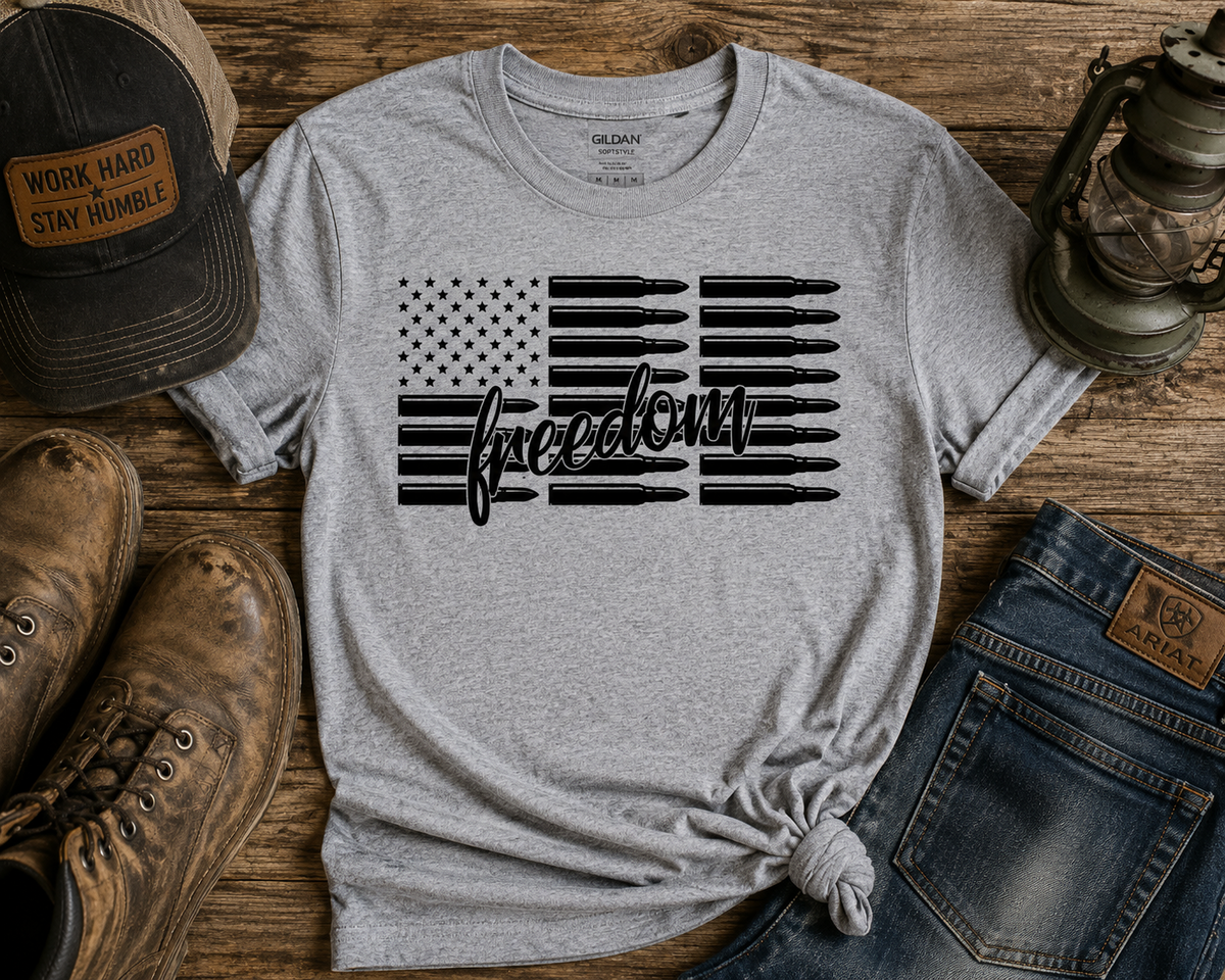 Freedom American Flag T-Shirt – Patriotic Bullet Flag Graphic Tee