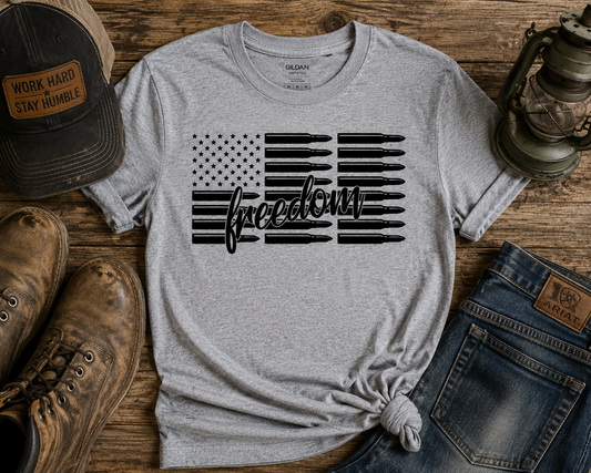 Freedom American Flag T-Shirt – Patriotic Bullet Flag Graphic Tee