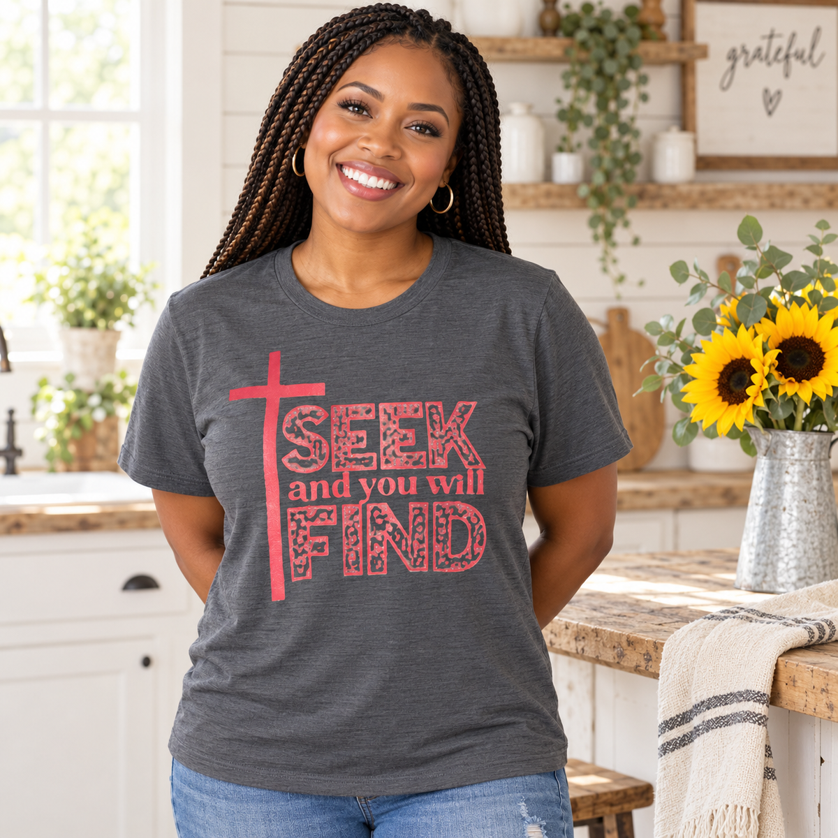 Seek and You Will Find Faith Graphic T-Shirt – Christian Cross Tee