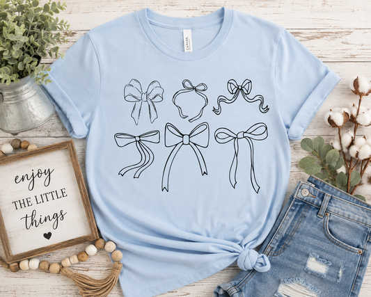 Simply Bows Graphic T-Shirt – Light Blue Farmhouse Bow Tee