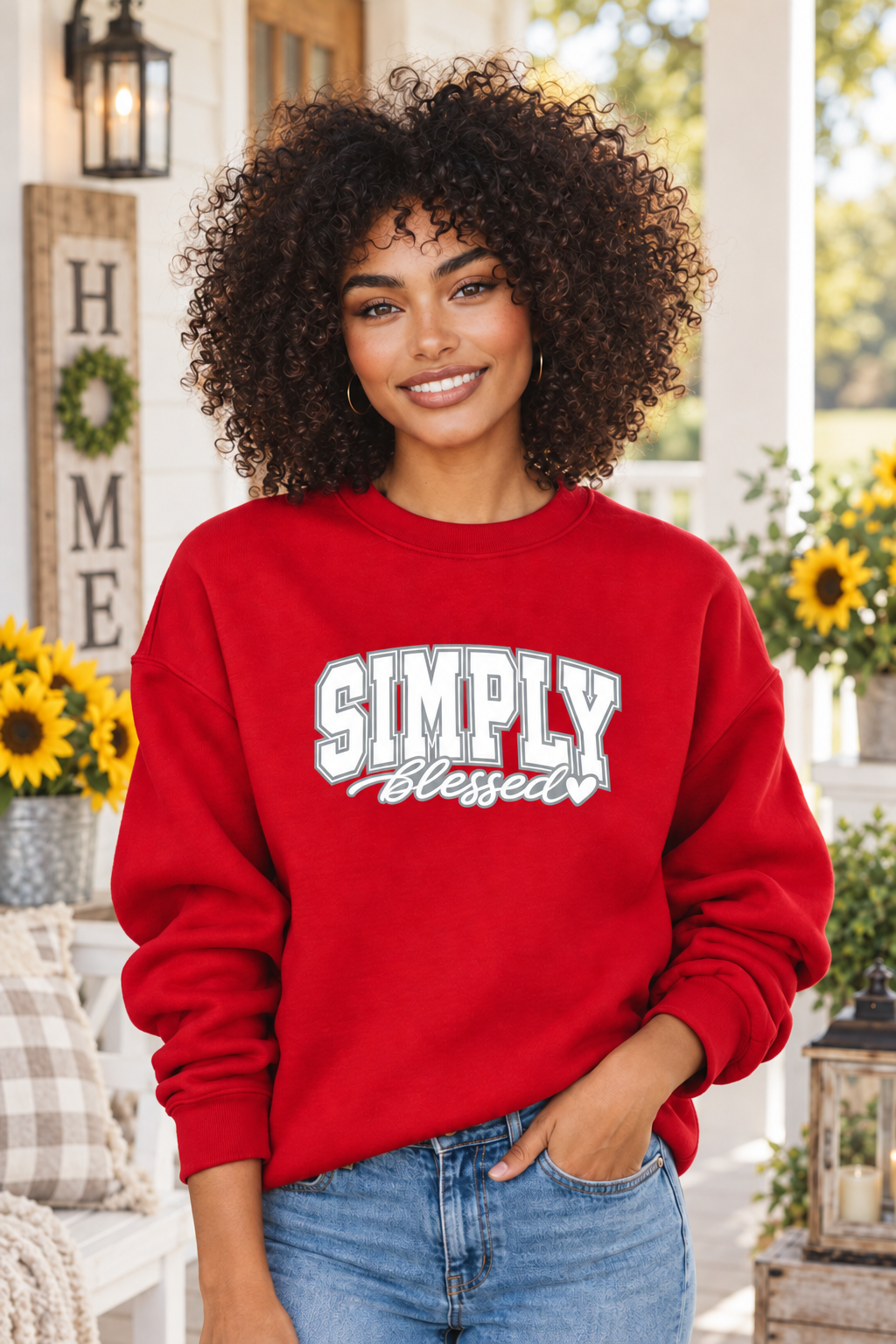 Simply Blessed Red Crewneck Sweatshirt | Inspirational Graphic Sweatshirt