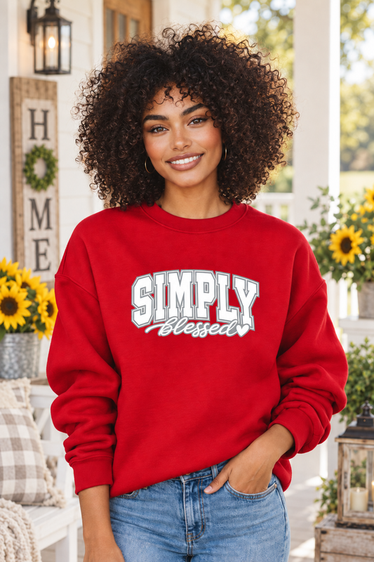 Simply Blessed Red Crewneck Sweatshirt | Inspirational Graphic Sweatshirt