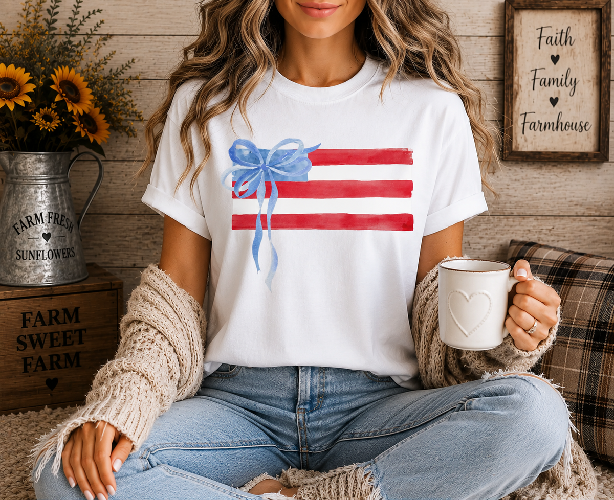 Patriotic Bow American Flag Graphic T-Shirt