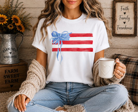 Patriotic Bow American Flag Graphic T-Shirt