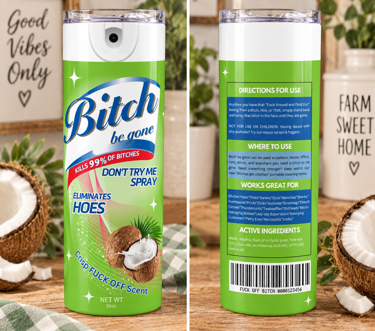 Bitch Be Gone 20 oz Skinny Tumbler – Sarcastic Adult Humor Cup