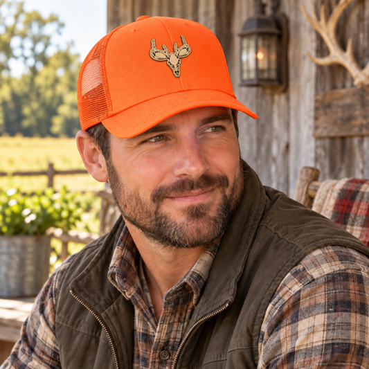 Deer Skull Leather Patch Trucker Hat