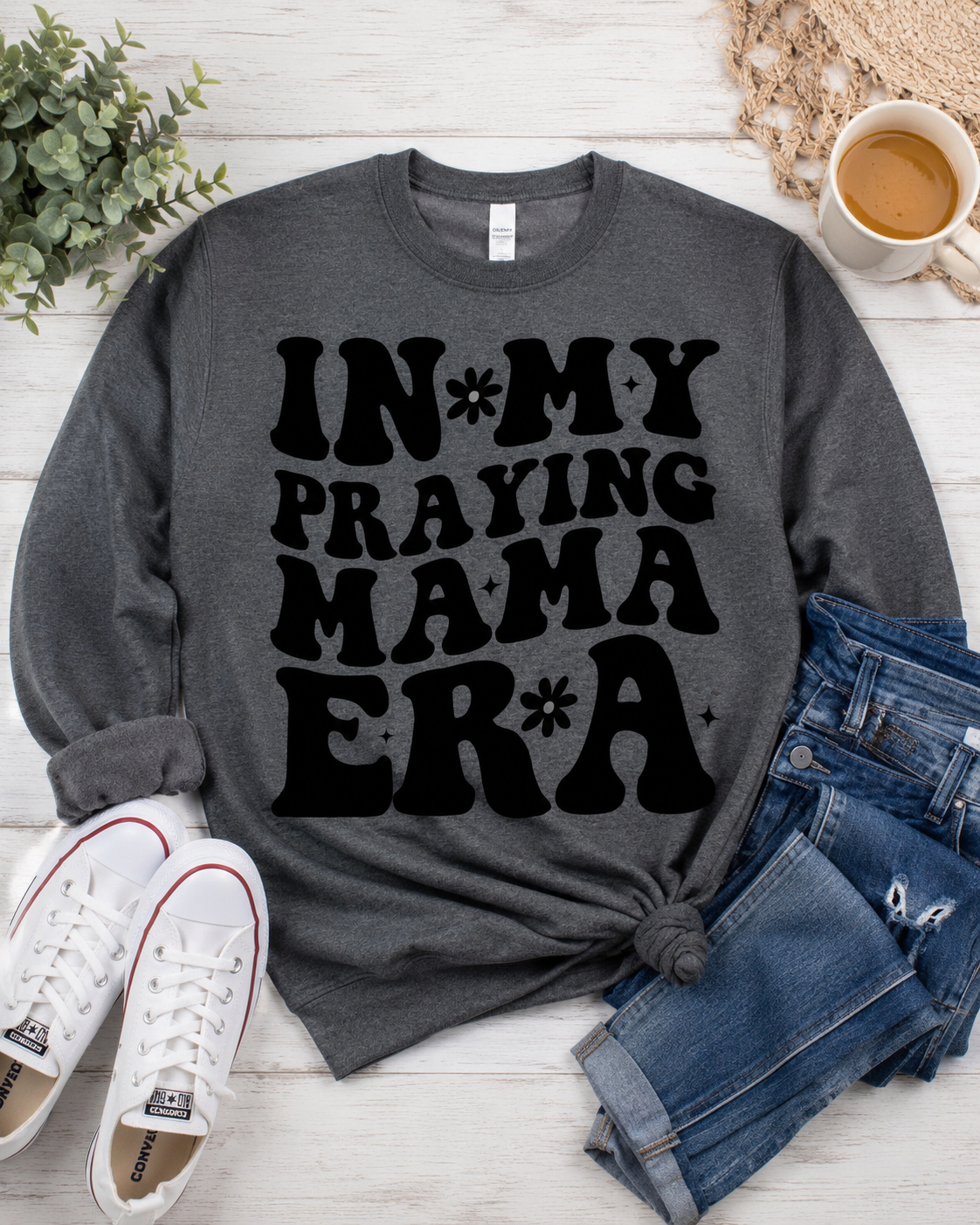 In My Praying Mama Era T-Shirt – Dark Gray Christian Mom Tee