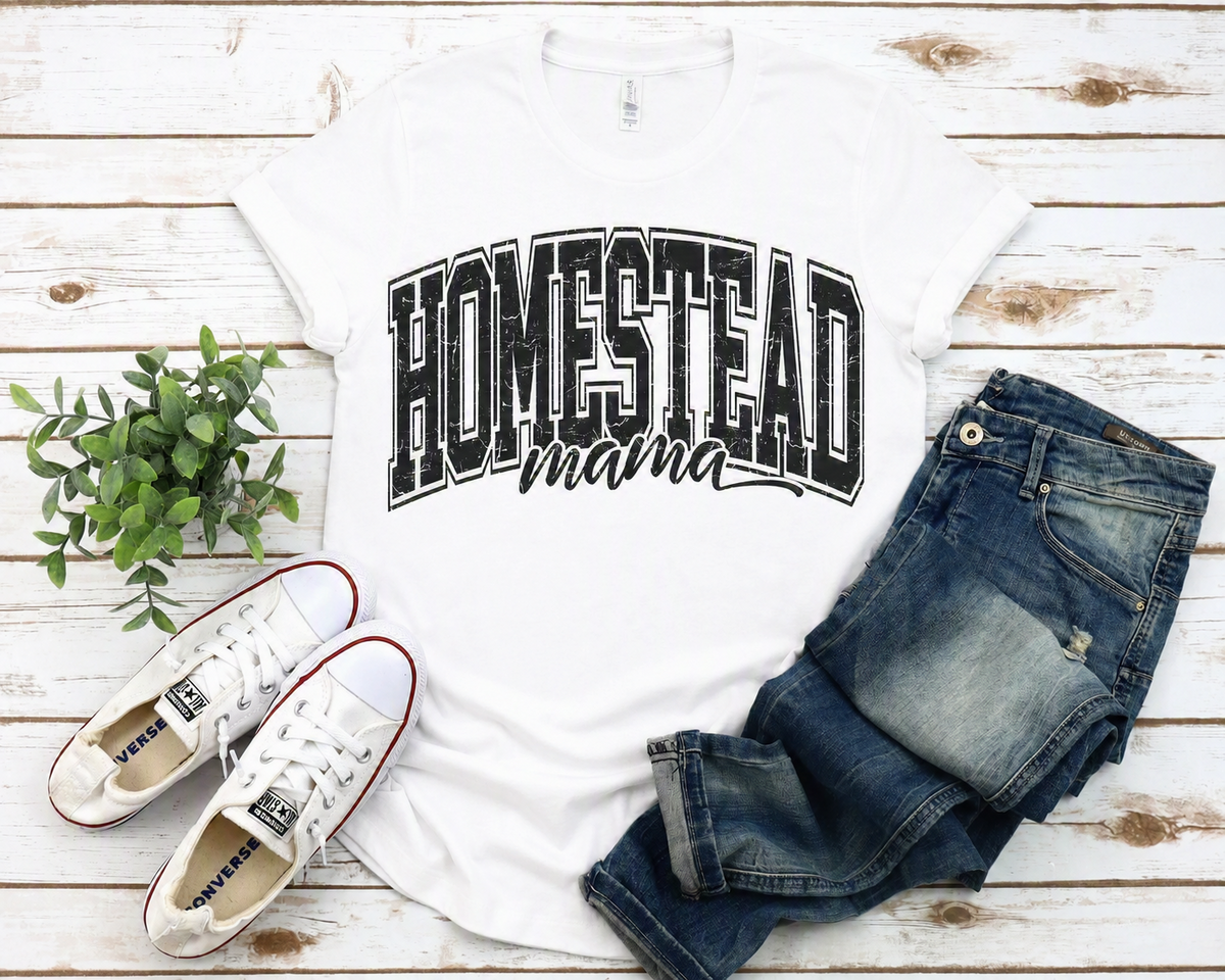 Homestead Mama T-Shirt – Rustic Farmhouse Mom Graphic Tee