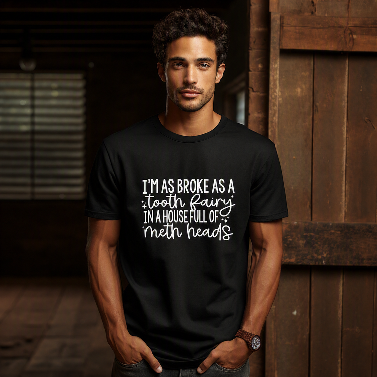 Broke as a Tooth Fairy T-Shirt – Funny Black Graphic Tee