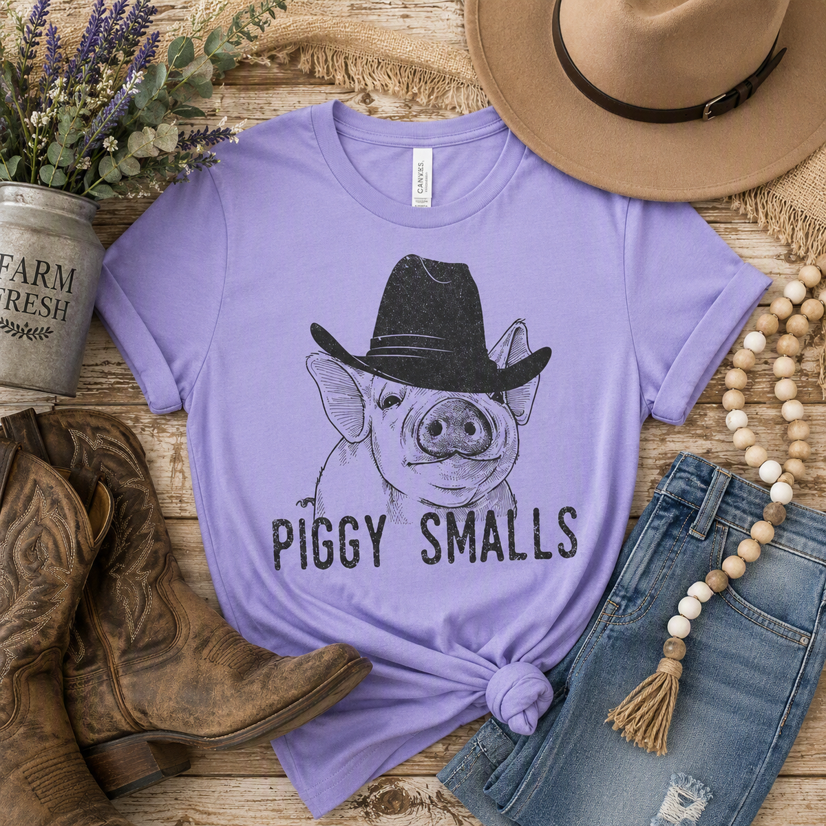 Piggy Smalls Cowboy Pig T-Shirt – Funny Country Graphic Tee