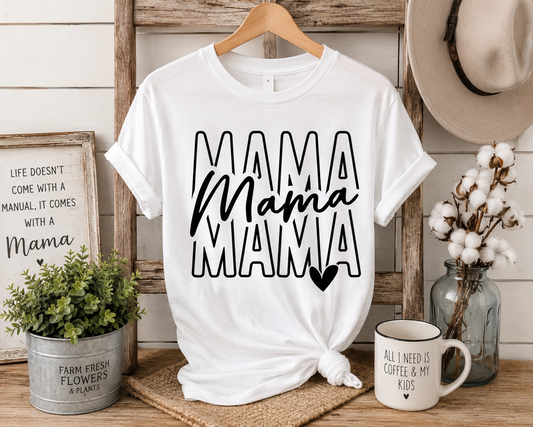 Mama Heart T-Shirt – Black & White Mom Graphic Tee