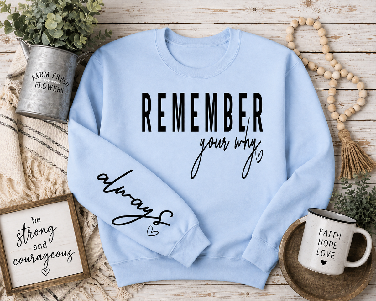 Remember Your Why Always Sweatshirt – Inspirational Graphic Crewneck
