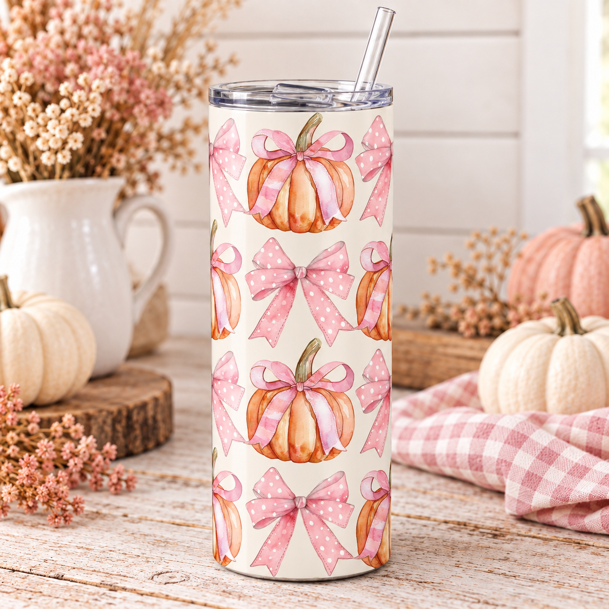 Pink Bow Pumpkin 20 oz Skinny Tumbler