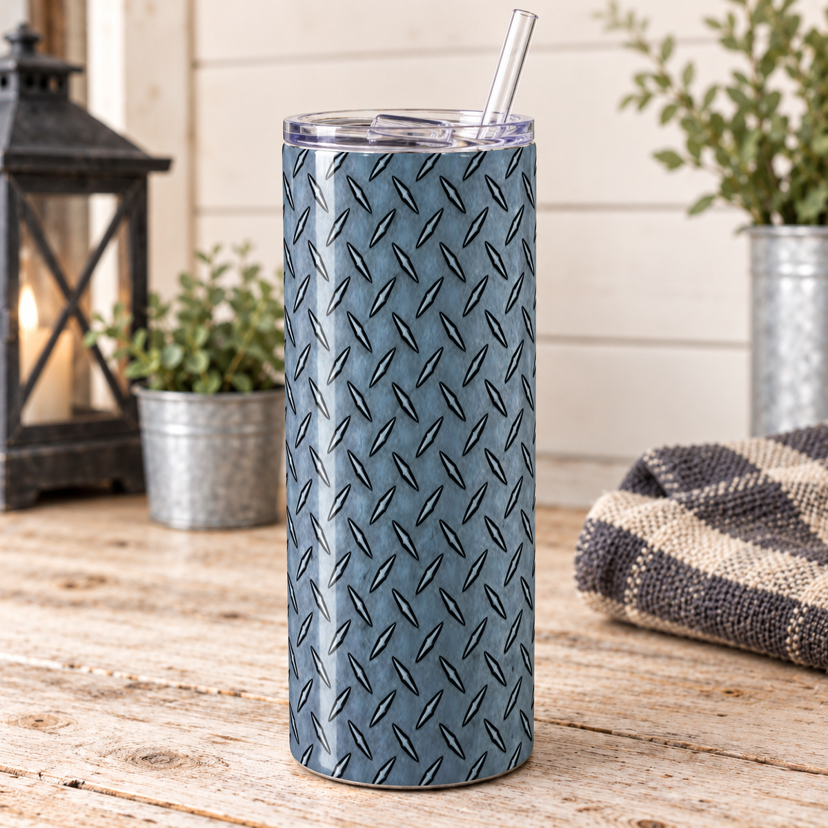 Diamond Plate Steel 20 oz Skinny Tumbler