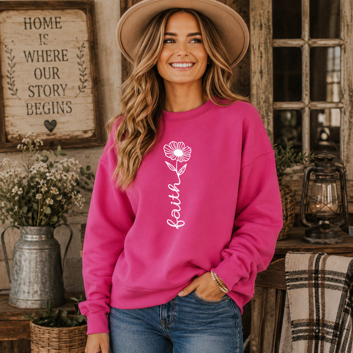 Faith Flower Pink Sweatshirt – Christian Inspirational Crewneck