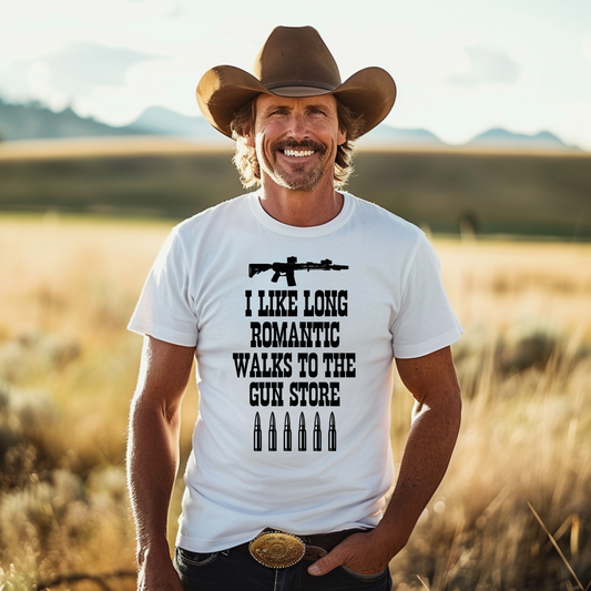 Long Romantic Walks to the Gun Store T-Shirt – Funny Country Graphic Tee