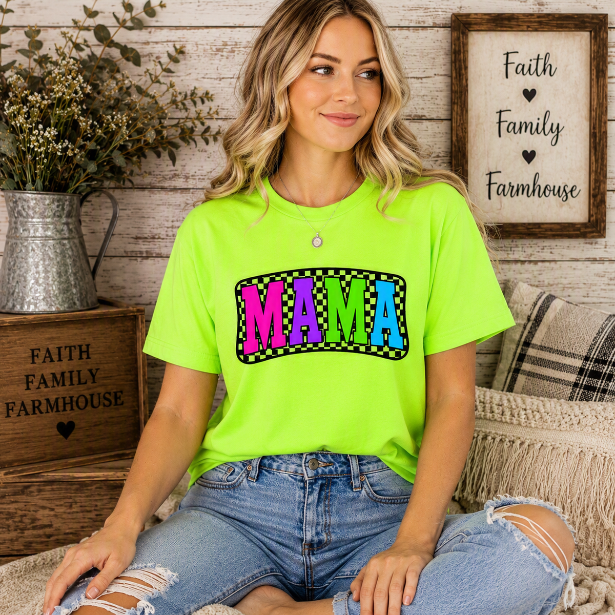 Colorful Mama Checkerboard Graphic T-Shirt