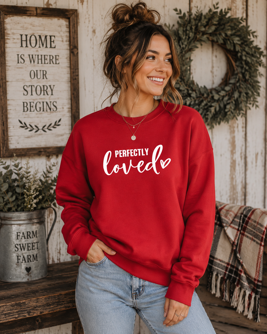 Perfectly Loved Red Sweatshirt – Inspirational Valentine Crewneck