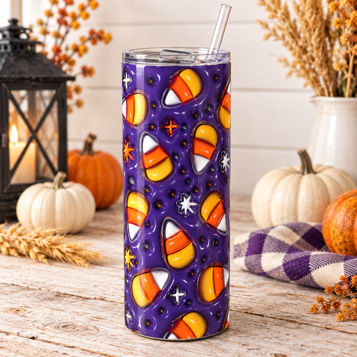 Candy Corn Halloween 20 oz Skinny Tumbler