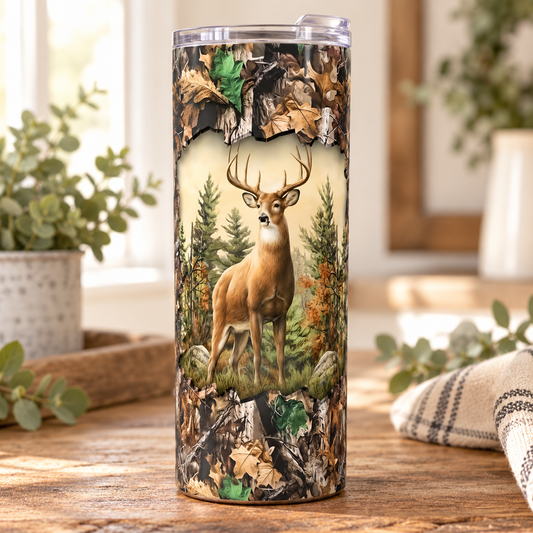 Woodland Buck Camo 20 oz Skinny Tumbler